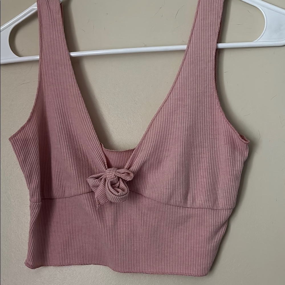 Pink Ribbed Crop Top with Knot Detail
